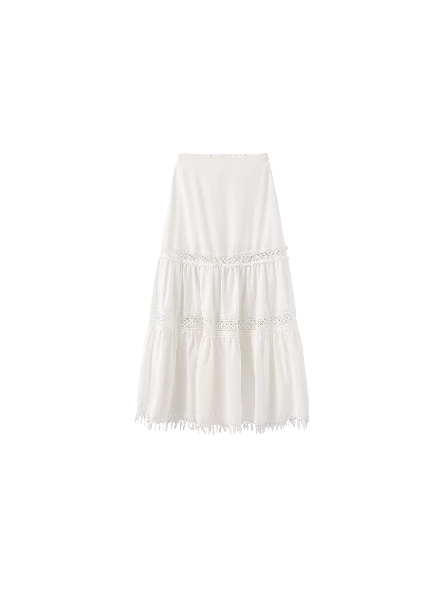 High-Waisted Hollow Out Tassel Trim Maxi Skirt