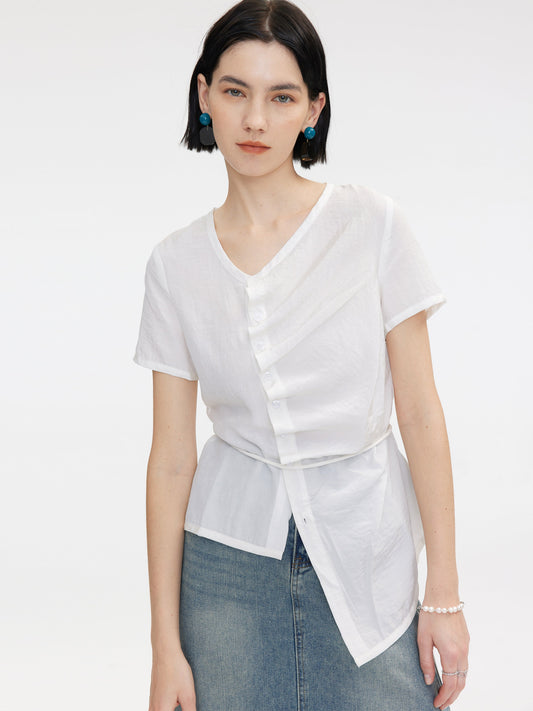 Asymmetric Button Down T-Shirt