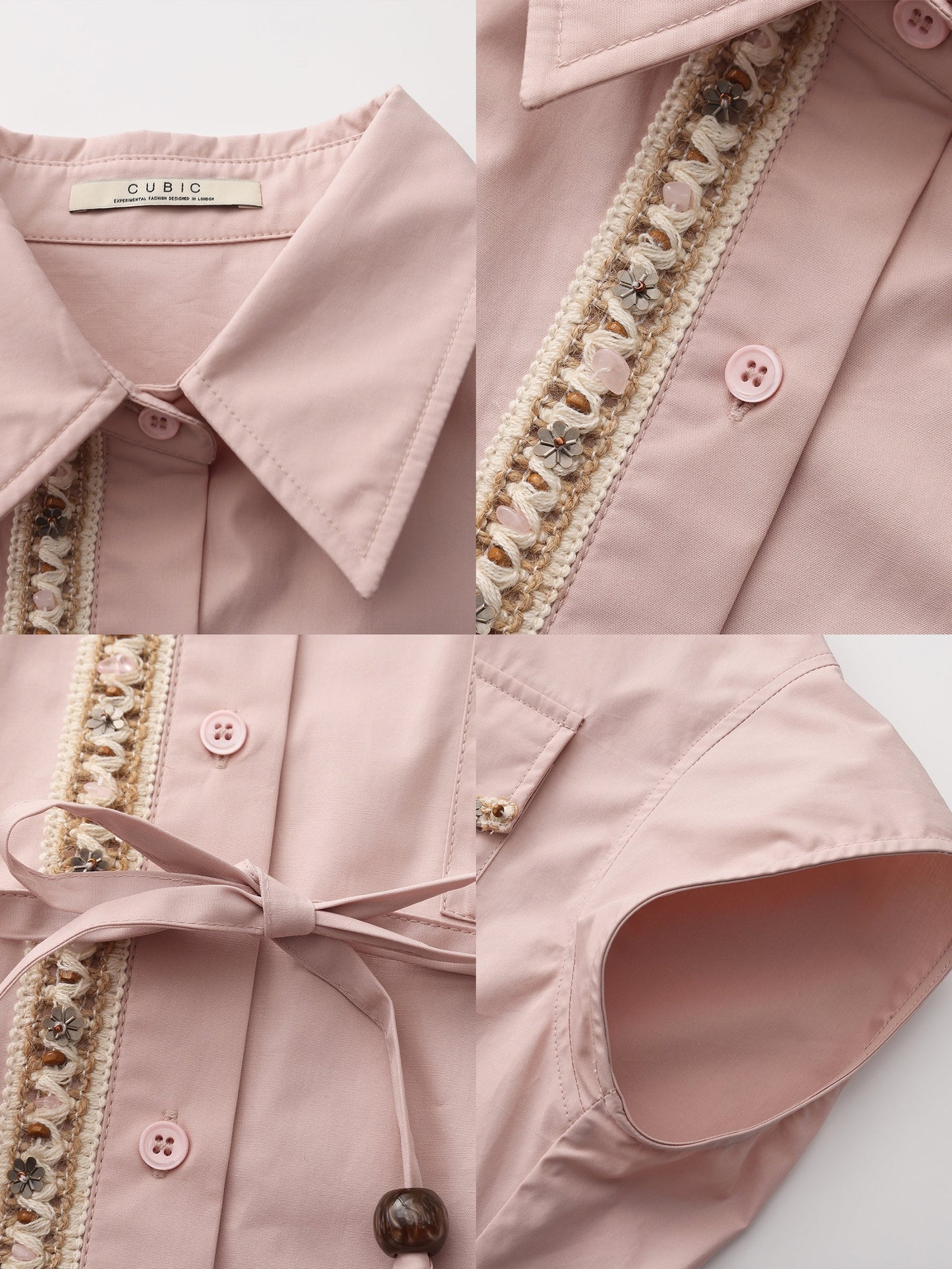 Beaded Placket Utility Short-Sleeve Shirt