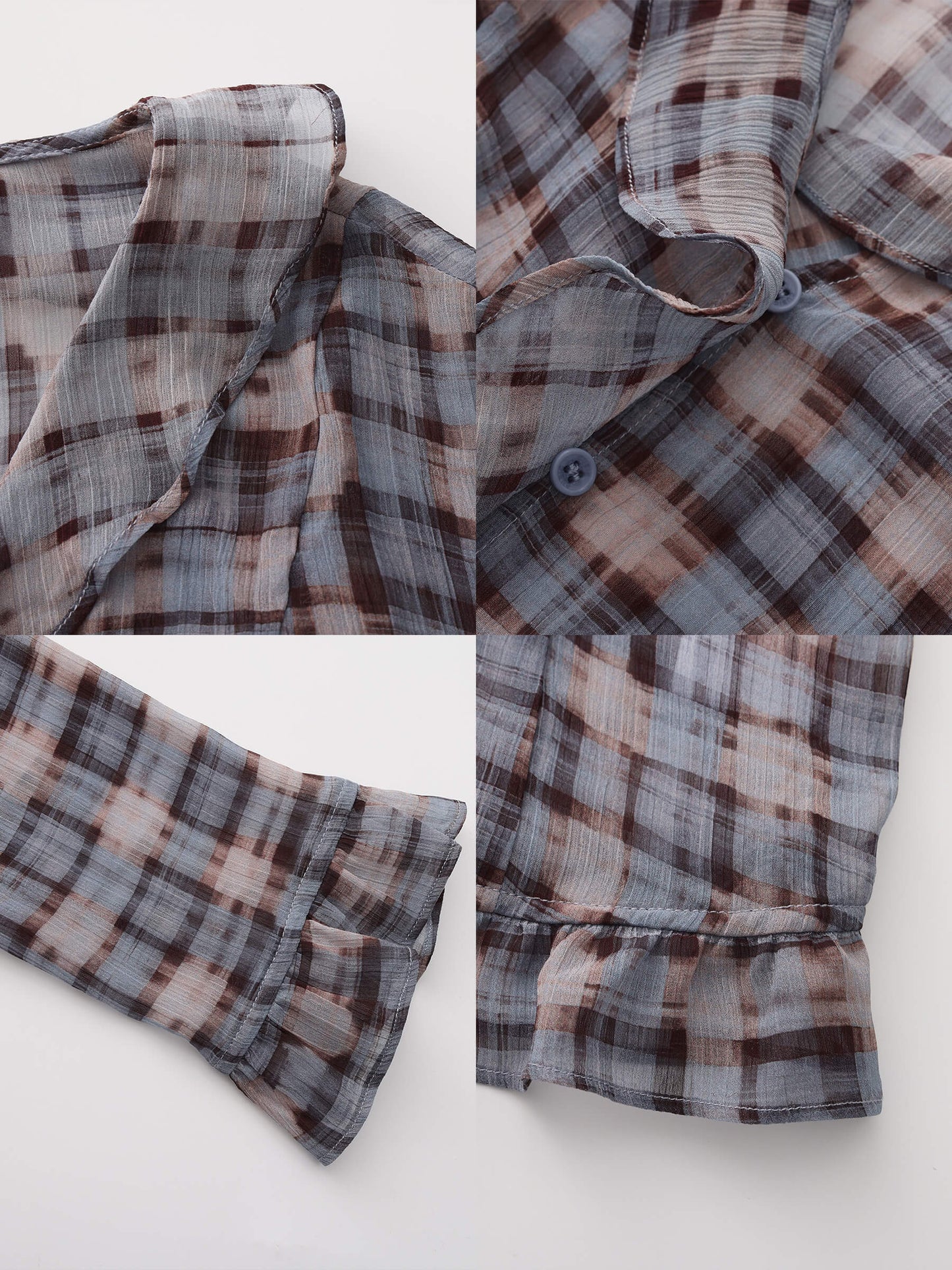 Semi-Sheer Ruffle Trim Check Shirt