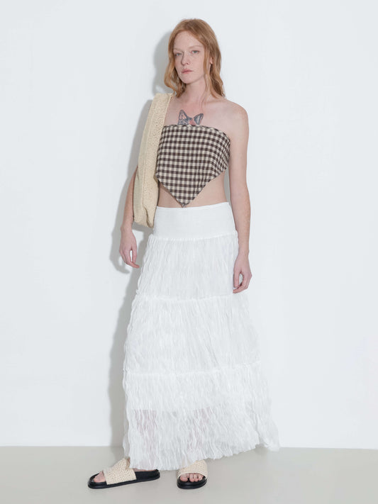 White Wavy Draped Midi Skirt