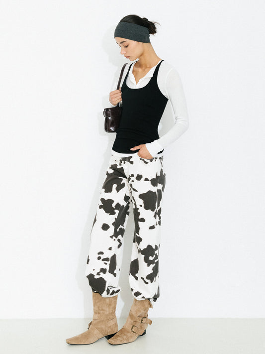 Cow Print Wide-Leg Trousers