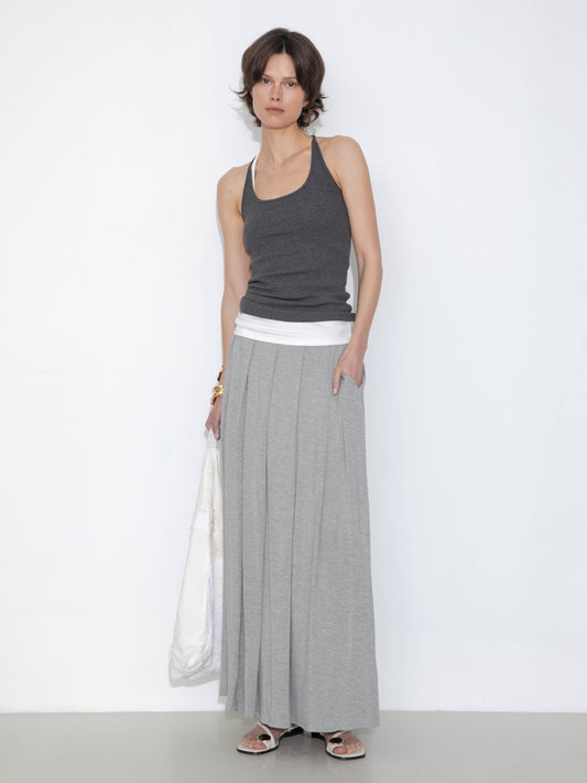 Pleated Hand-Braided High-Stretch Maxi Skirt