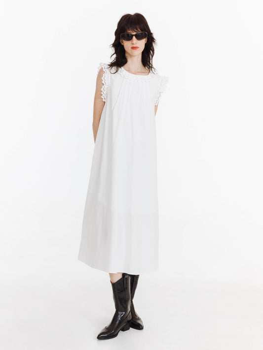 Cotton Lace Trimmed Sleeveless Long Dress