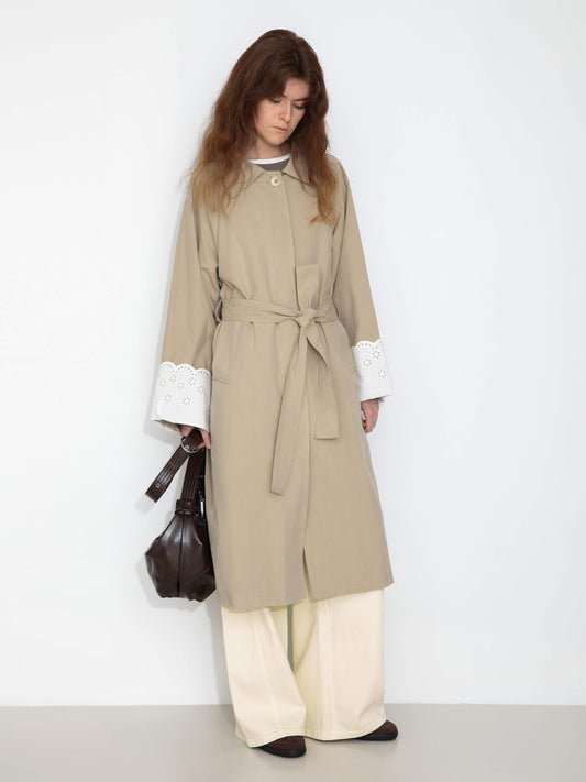 Oversized Thin Trench Coat with Lace Cuffs