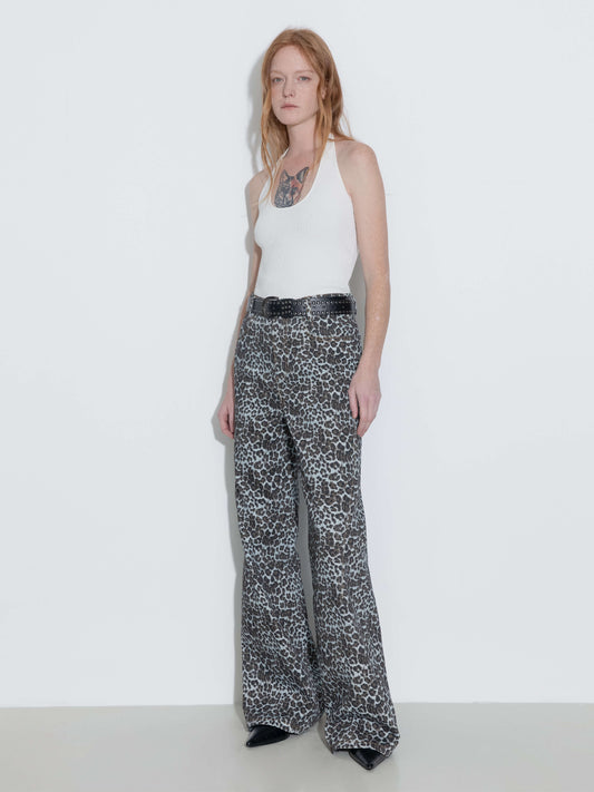 100% Cotton Leopard Print Flared Trousers