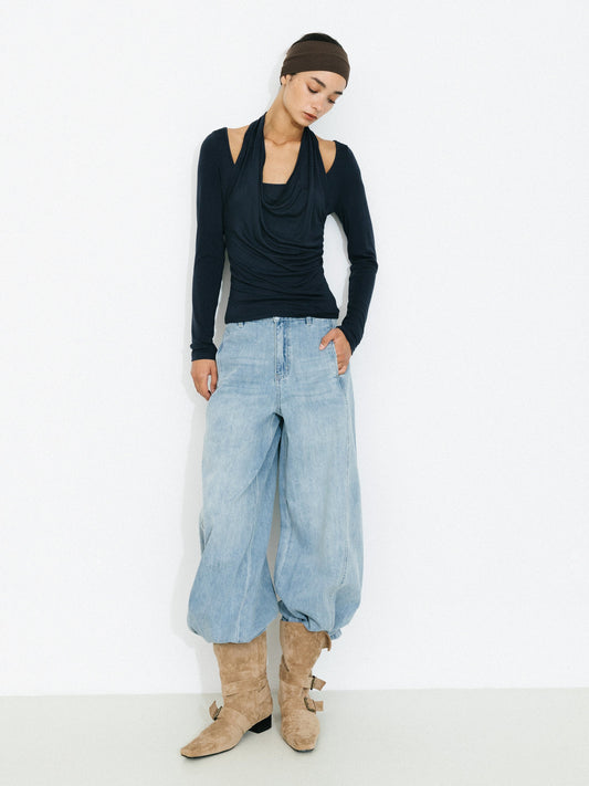 Halter V-Neck Long-Sleeve T-Shirt