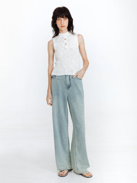 High Waist Loose Straight Washed Jeans