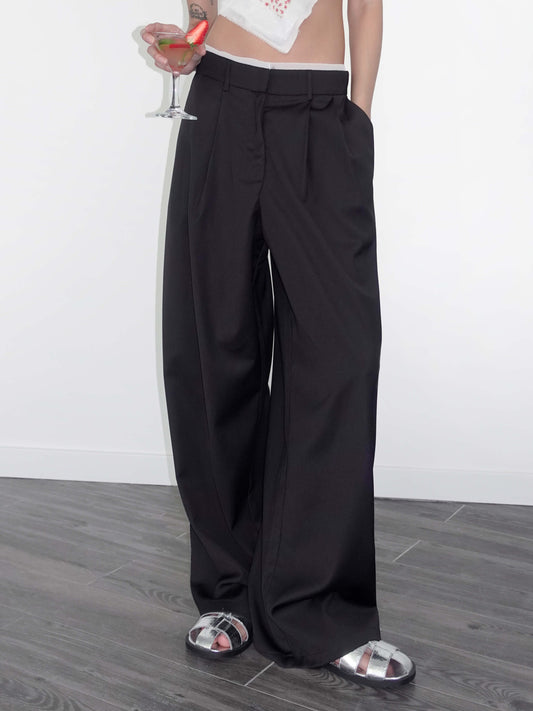 Slim Wide Leg Straight Casual Trousers