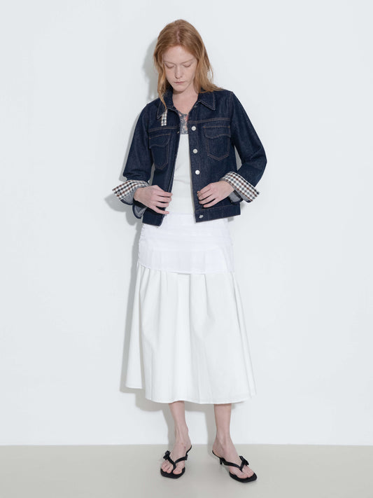 Color-Block High-Neck Denim Jacket