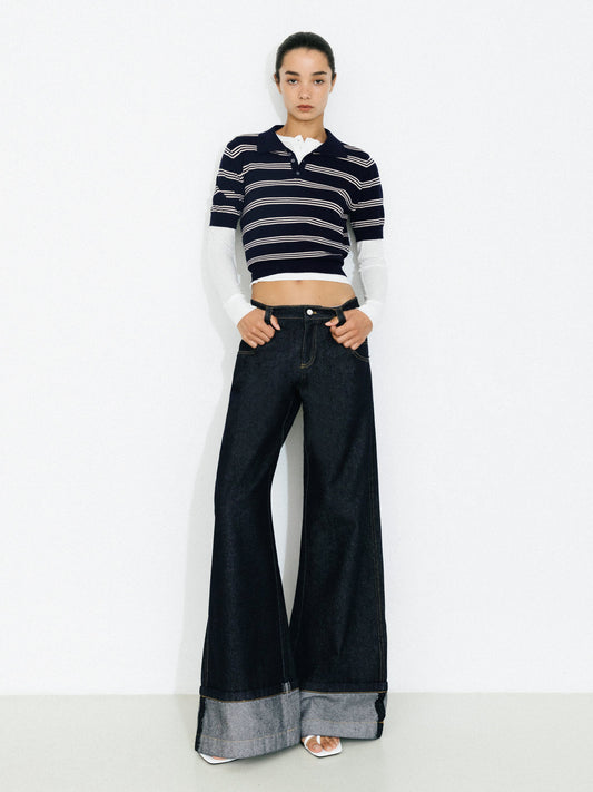 Wide-Leg Slight Flare Cuffed Jeans