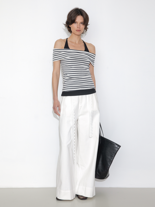 Striped Off-Shoulder Short-Sleeve Top