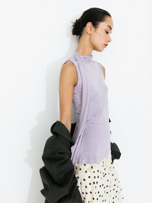 Asymmetrical Tie-Neck Flowy Sleeveless Top