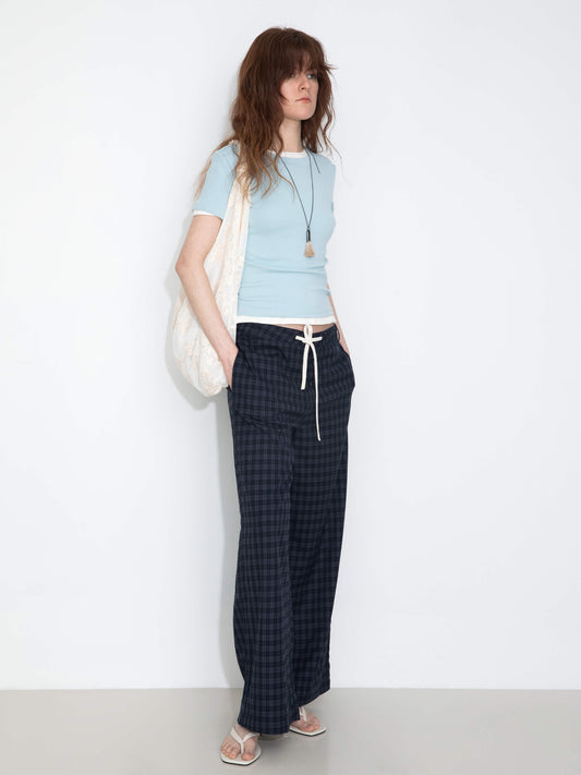 Drawstring Checkered Wide-Leg Casual Pants