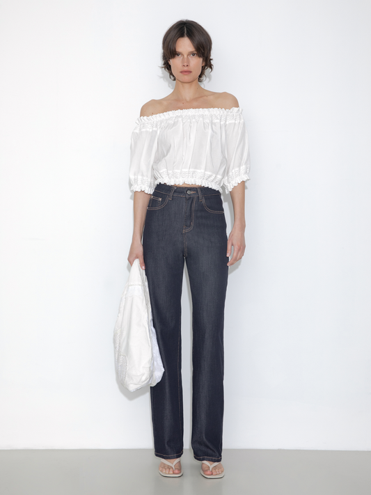 Off-Shoulder Cropped Top with Cut-Out Panels