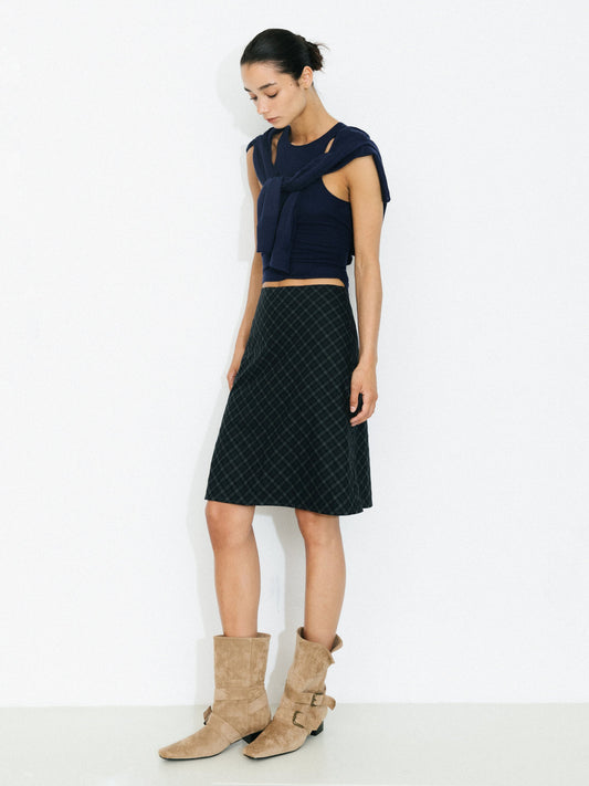 Straight-Cut Check Skirt