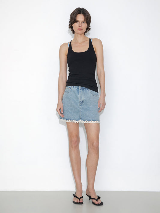 Lace Panelled Denim Skirt