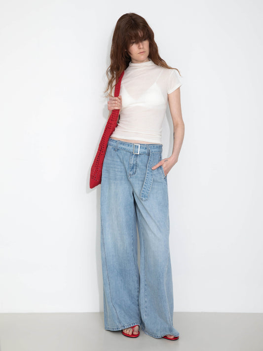 Wide-Leg Straight Jeans with Belt