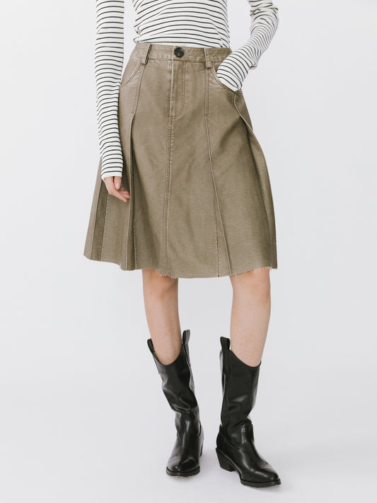 Raw Edge Pleated A-line Skirt