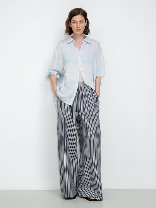 Semi-Sheer Oversized Striped Pattern Shirt