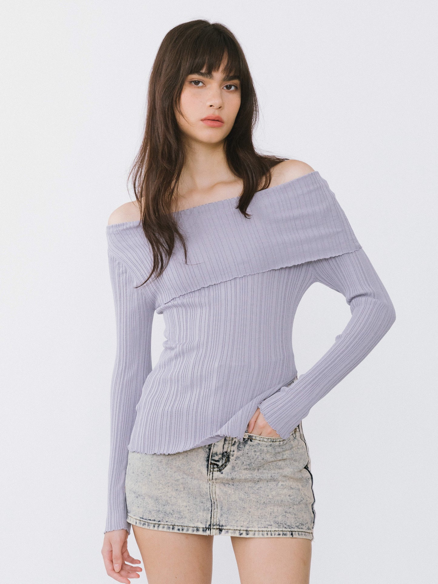Off-Shoulder Long Sleeve Fitted Top