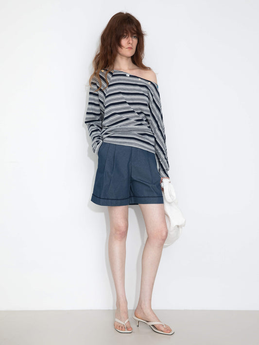 Off-Shoulder Striped Long-Sleeve Tee