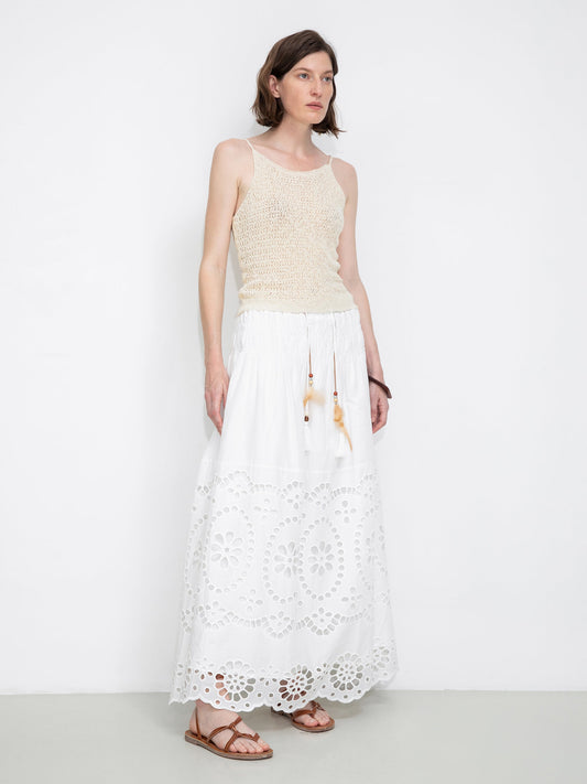 Eyelet Floral Elastic Waist Maxi Skirt