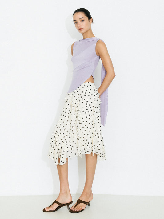 Polka Dot Ruffled Asymmetrical Hem Skirt