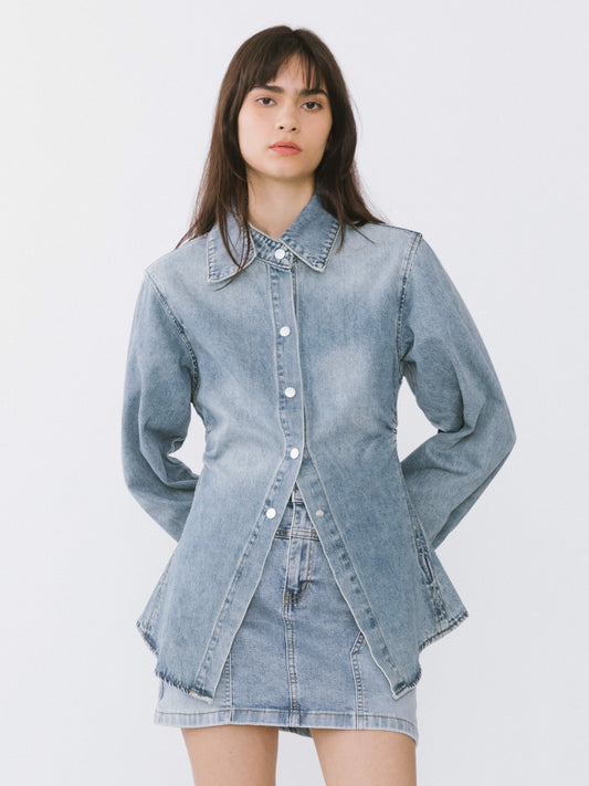 Blue Denim 100% Cotton Long Shirt