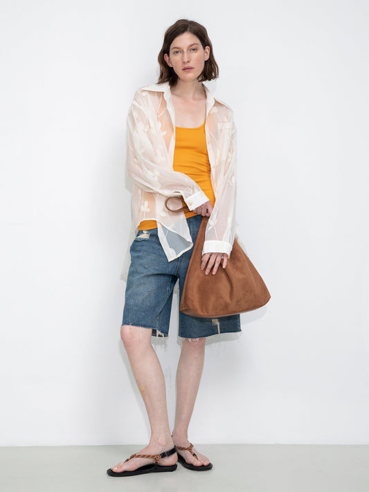Lightweight Ice Silk Embroidered Sheer Shirt