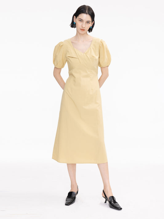 Sweetheart Neckline Puff Sleeve Midi Dress