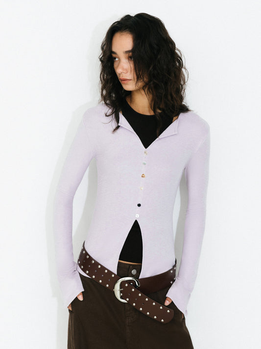 C by CUBIC V-Neck Slim-Fit Knit Long-Sleeve Top