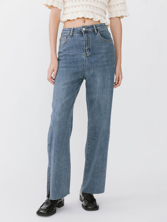 Dark Front Slit Jeans