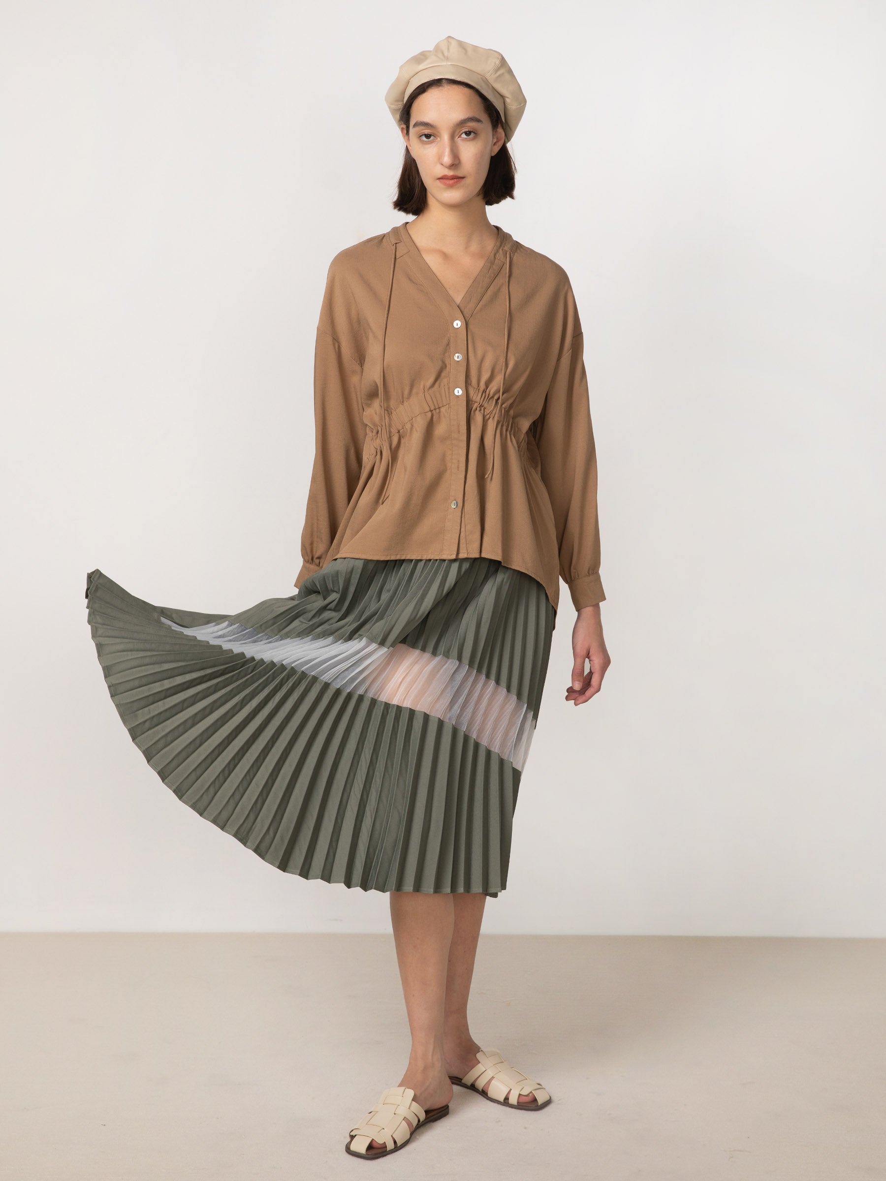CUBIC Women's Sheer Panel Pleated Midi Skirt