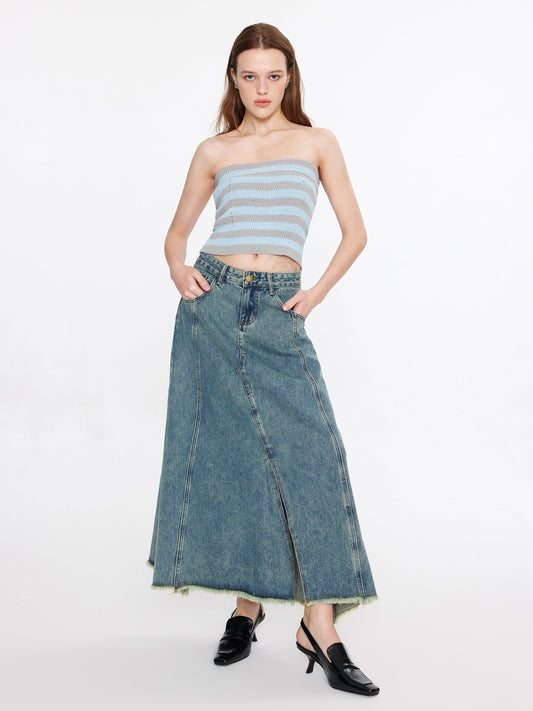 Strapless Striped Knit Top