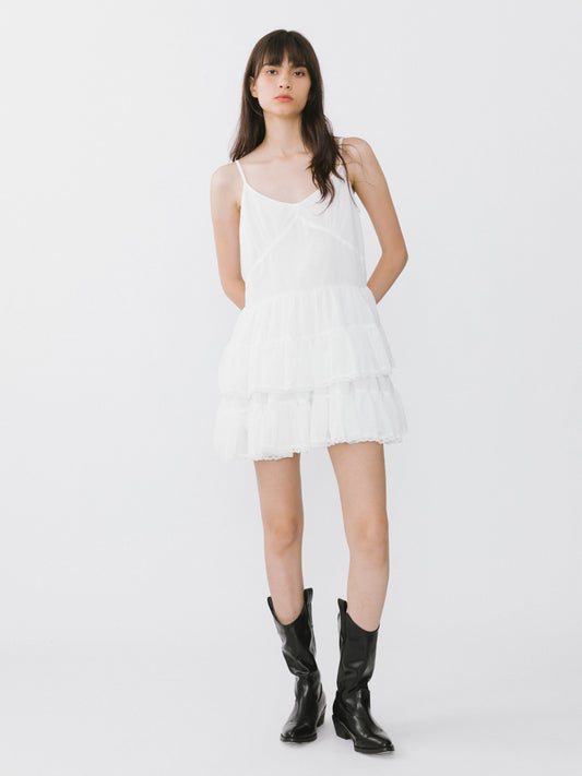 White Lace Tiered Short Dress