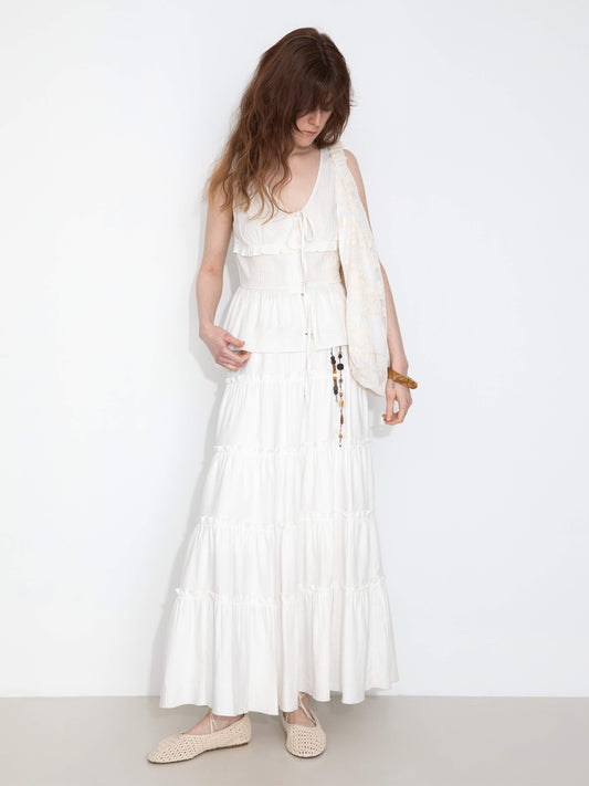 V-Neck Ruffle Trim Tie-Front Sleeveless Top