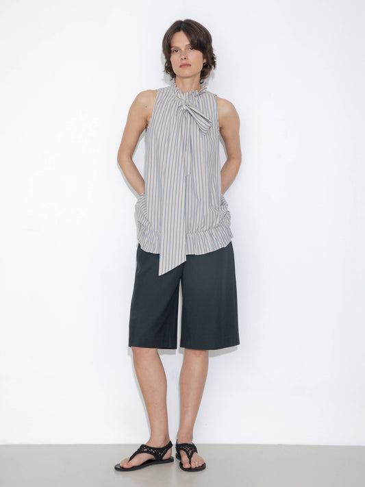 Ruffle Stand Collar Tie A-line Tank Top