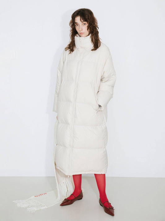 Long High Neck Zip Up Cocoon Down Coat