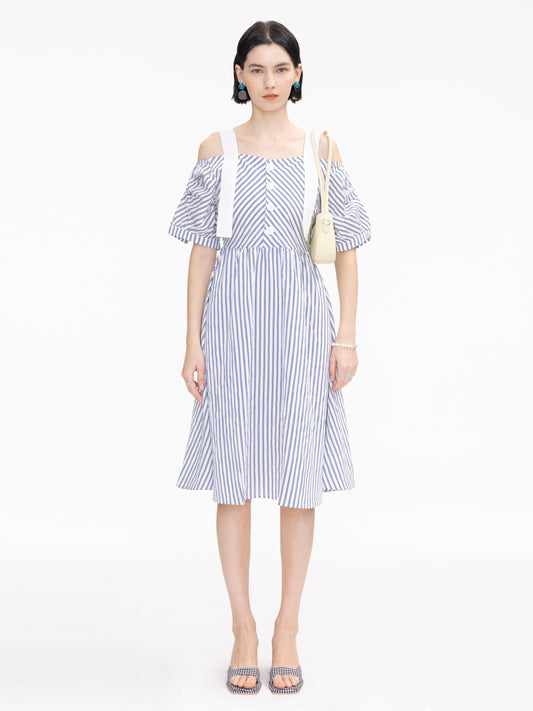 Striped Off-Shoulder Sling Dress
