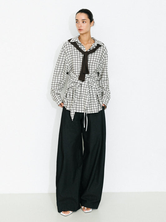 Oversized Checkered Shirt with Detachable Belt