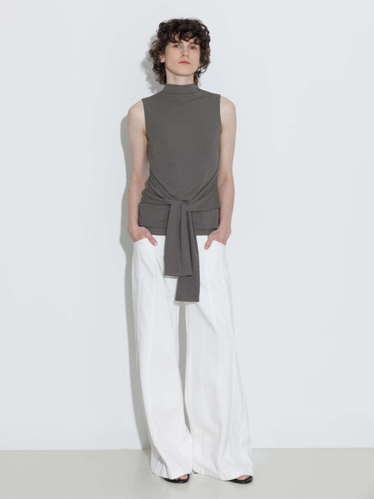 Tie-Detail Sleeveless Mock Neck Top