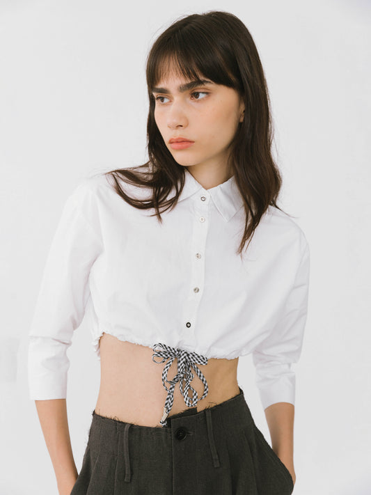 Extra Cropped Shirt with Drawstring Waist
