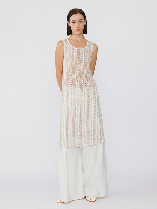 Beige Knitted Mesh Sleeveless Dress