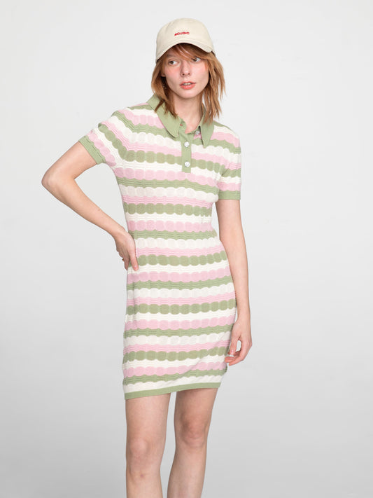Polo Short Sleeve Striped Knit Dress