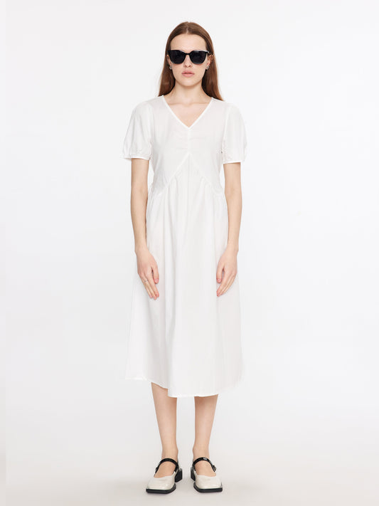 Puff Sleeve Cotton Midi Dress