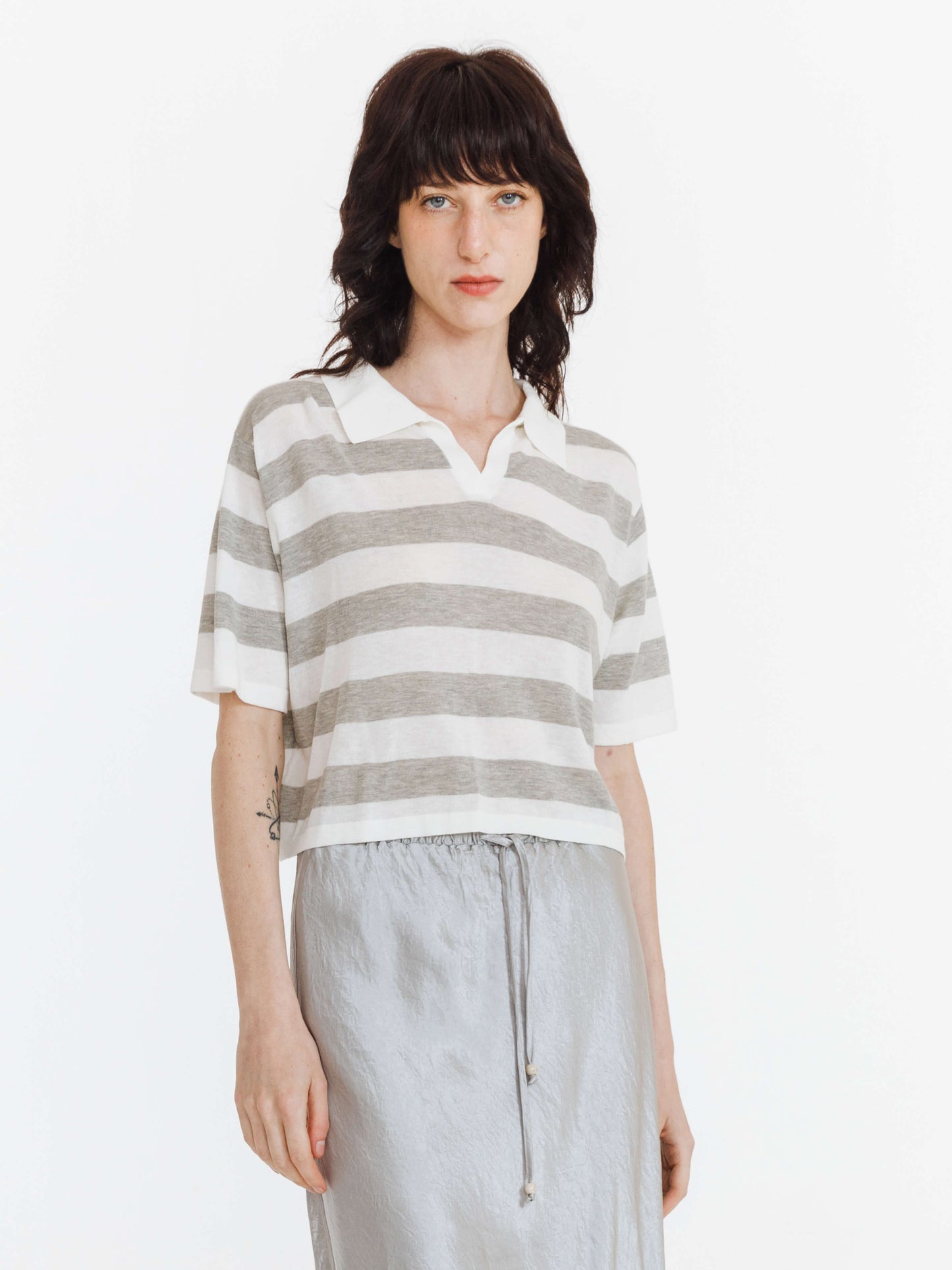 Knitted Wide Stripe Lapel T-shirt