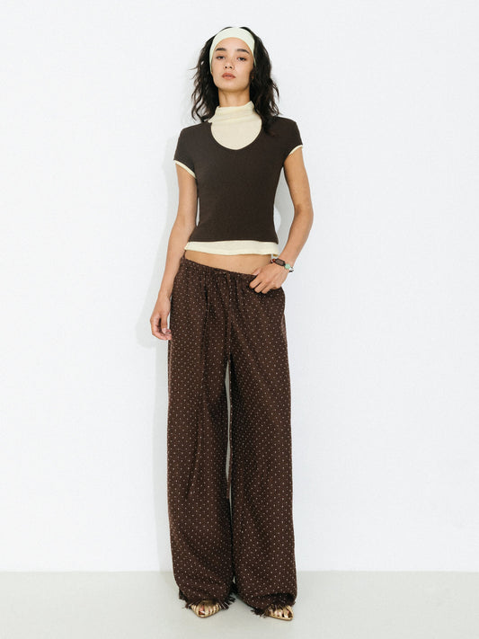 Polka Dot Fringe Wide-Leg Trousers