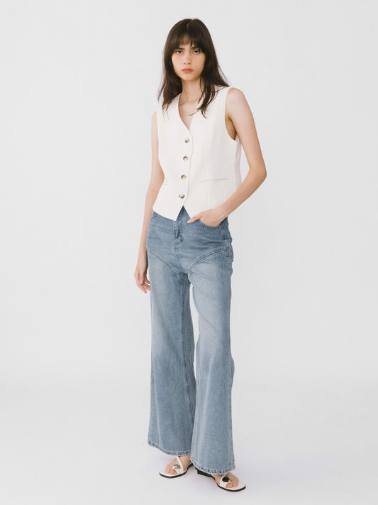 Wide Leg Curved Panel Jeans