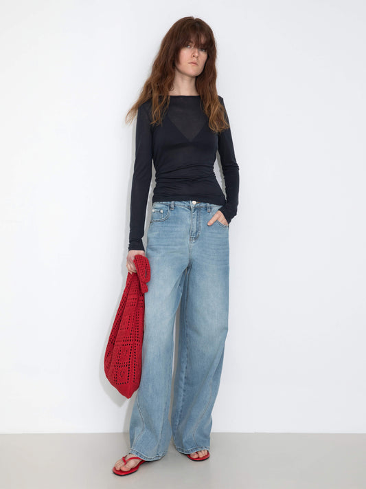 High-Waisted Wide-Leg Straight Jeans